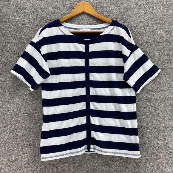 5/$45 Talbots T-Shirt Women M Medium White Striped V-Neck Short Sleeve Cotton - Picture 1 of 9